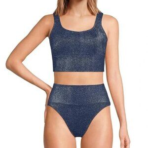 NWT, LANDS' END Women's Shine Midkini Top and High Waisted Bottom Swimsuit Set